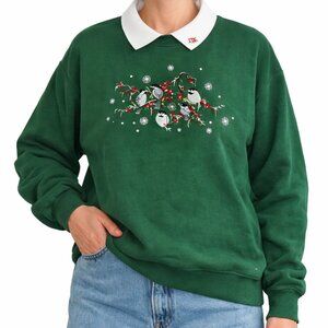 Vintage Hastings Smith Green Bird Holly Embroidered Christmas Festive Sweater S